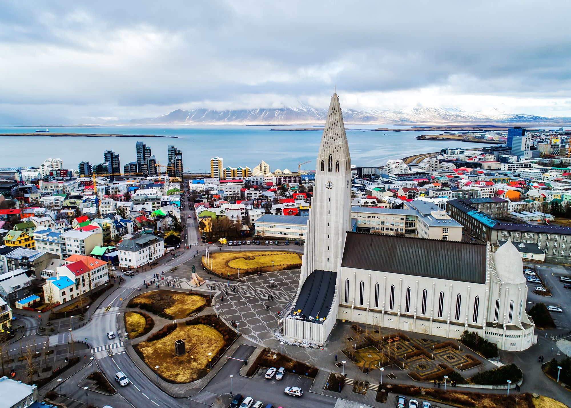 An aerial image of Reykjavík, Iceland.